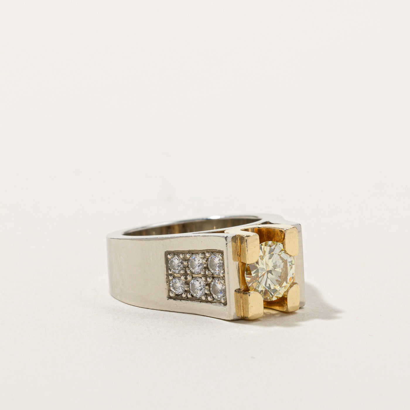 1.70ctw High Set Yellow Diamond Heavy Gold Ring - Size 6 | Luxury Engagement, Wedding, Anniversary Jewelry Gift for Women