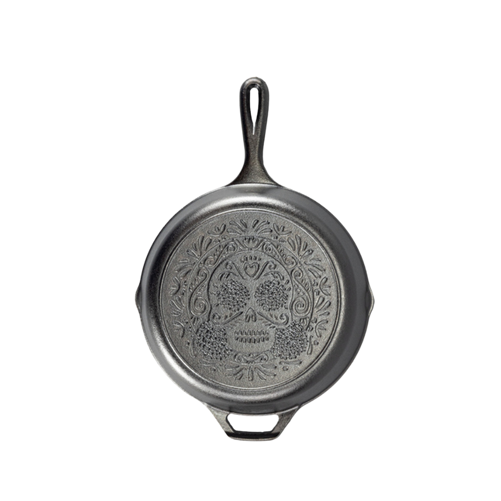 Cast Iron Sugar Skull Skillet - 10.2 Inch Non-Stick Pan for Baking, Cooking & Serving - Perfect for Halloween, Dia de los Muertos & Themed Parties