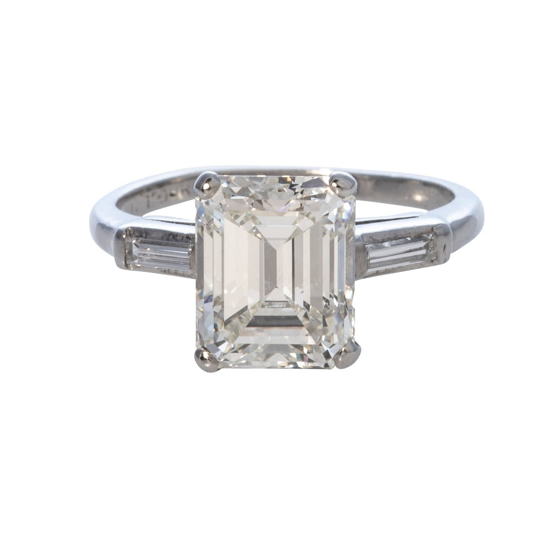 3ct Emerald Cut Diamond & .10ct Baguette Side Diamond Platinum Engagement Ring - Perfect for Wedding, Proposal, Anniversary and Special Occasions