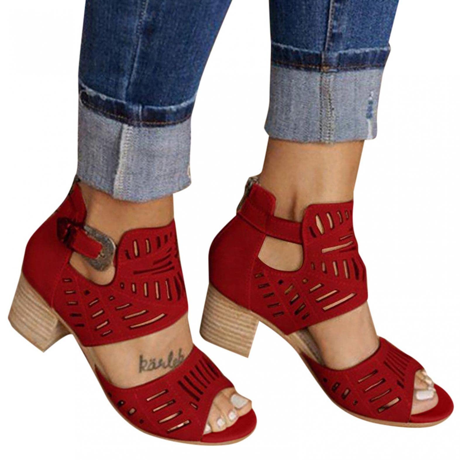 Women's Rhinestone Wedge Sandals - Adjustable Open Toe Platform Sandals with Zipper Back | Perfect for Summer, Beach, and Roman Style Outfits