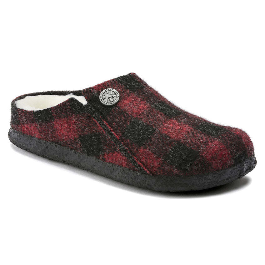 Birkenstock Kids Zermatt Shearling Slippers - Plaid Red, Warm & Cozy Indoor/Outdoor House Shoes for Boys & Girls - Perfect for Winter, Home, School & Travel