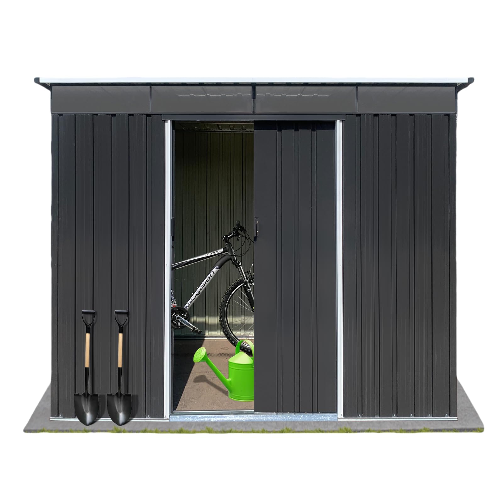 8' x 6' Metal & Resin Outdoor Storage Shed with Floor Base - Durable Garden & Backyard Shed House for Tools, Rubbermaid & Bike Storage | Perfect for Patio, Yard Organization & Seasonal Item Protection