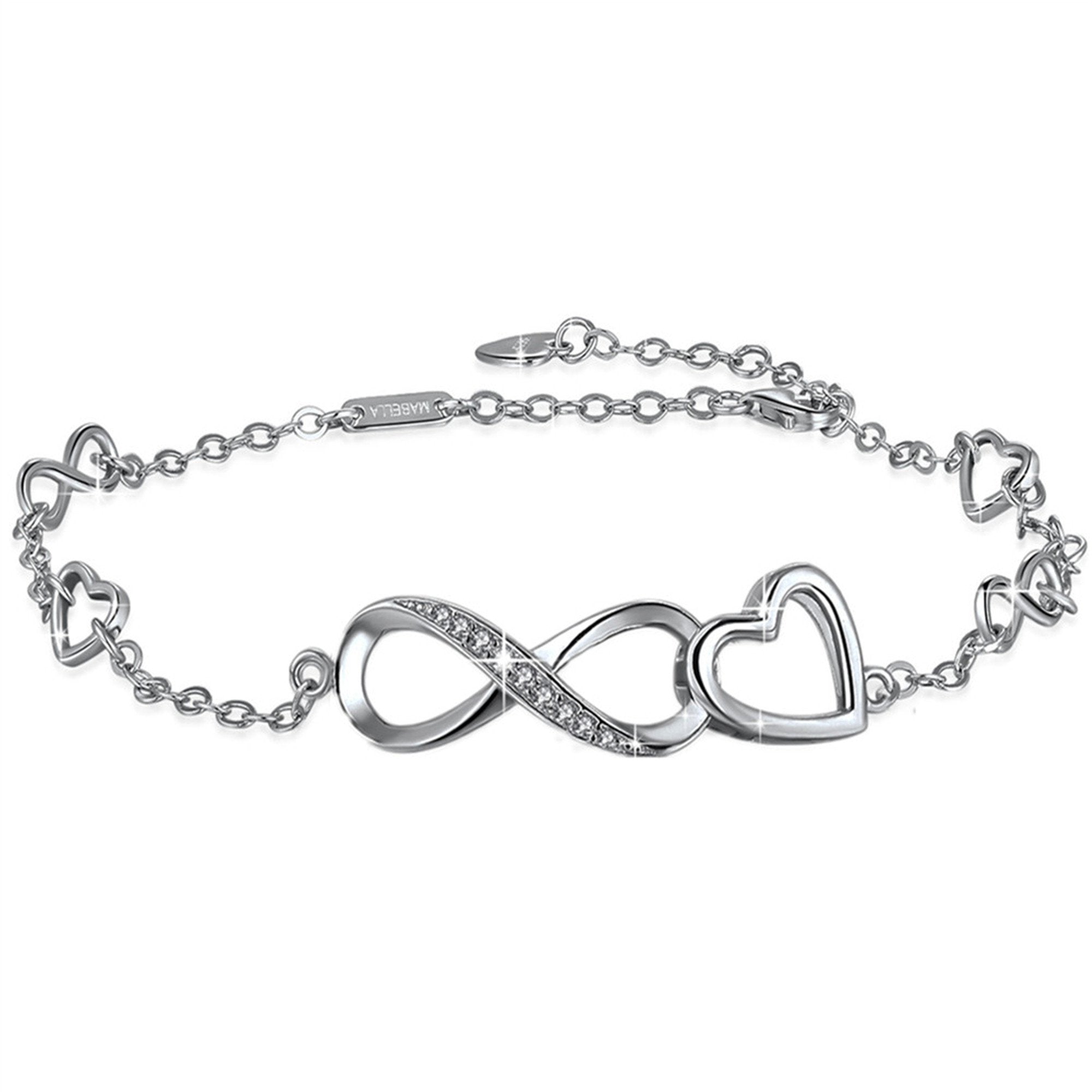 MABELLA 925 Sterling Silver Endless Heart Charm Adjustable Anklet Bracelet for Women - Romantic Gift for Valentine's Day, Anniversary & Everyday Wear