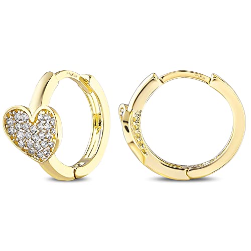 14K Gold CZ Channel Hoop Earrings for Women - Hypoallergenic Solid Gold Tiny Huggie Hoops, Dainty Chunky Evil Eye Earrings in Yellow Gold - Perfect Gift for Women & Girls, Ideal for Everyday Wear, Parties, and Special Occasions