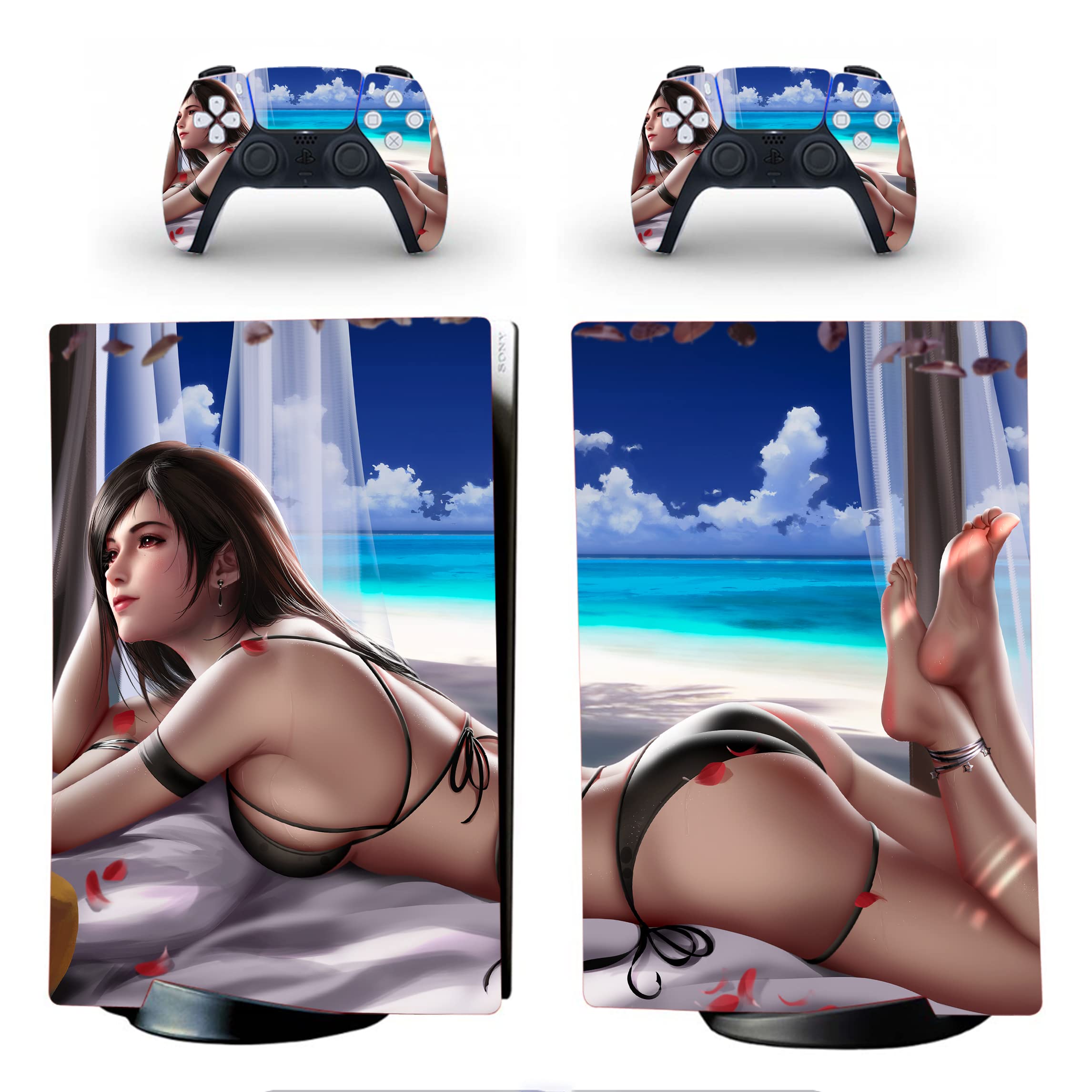 Anime Girl Vinyl Skin Stickers for PS5 Disc Console & Controllers - Custom Decorative Wrap - Perfect for Gaming Setups & Anime Fans