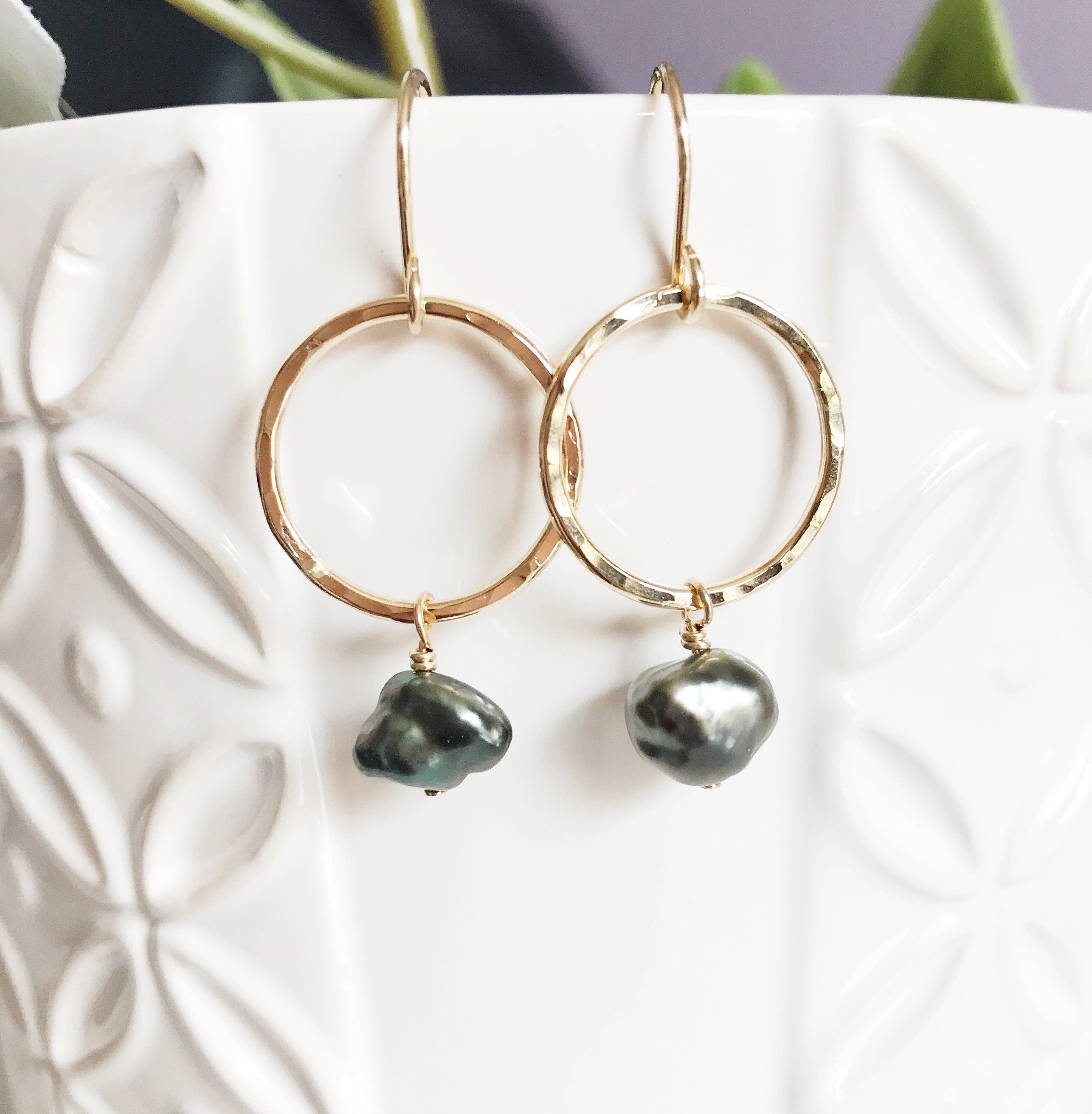 E324 Keshi Tahitian Pearl Earrings by Doris - Elegant Handmade Jewelry for Women, Perfect for Weddings, Parties & Special Occasions