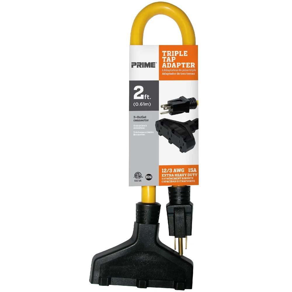 2 Feet Heavy Duty Power Cord - 12/3 AWG Yellow Extension Cable - 15A 1875W - Perfect for Home Appliances, Power Tools & Office Equipment