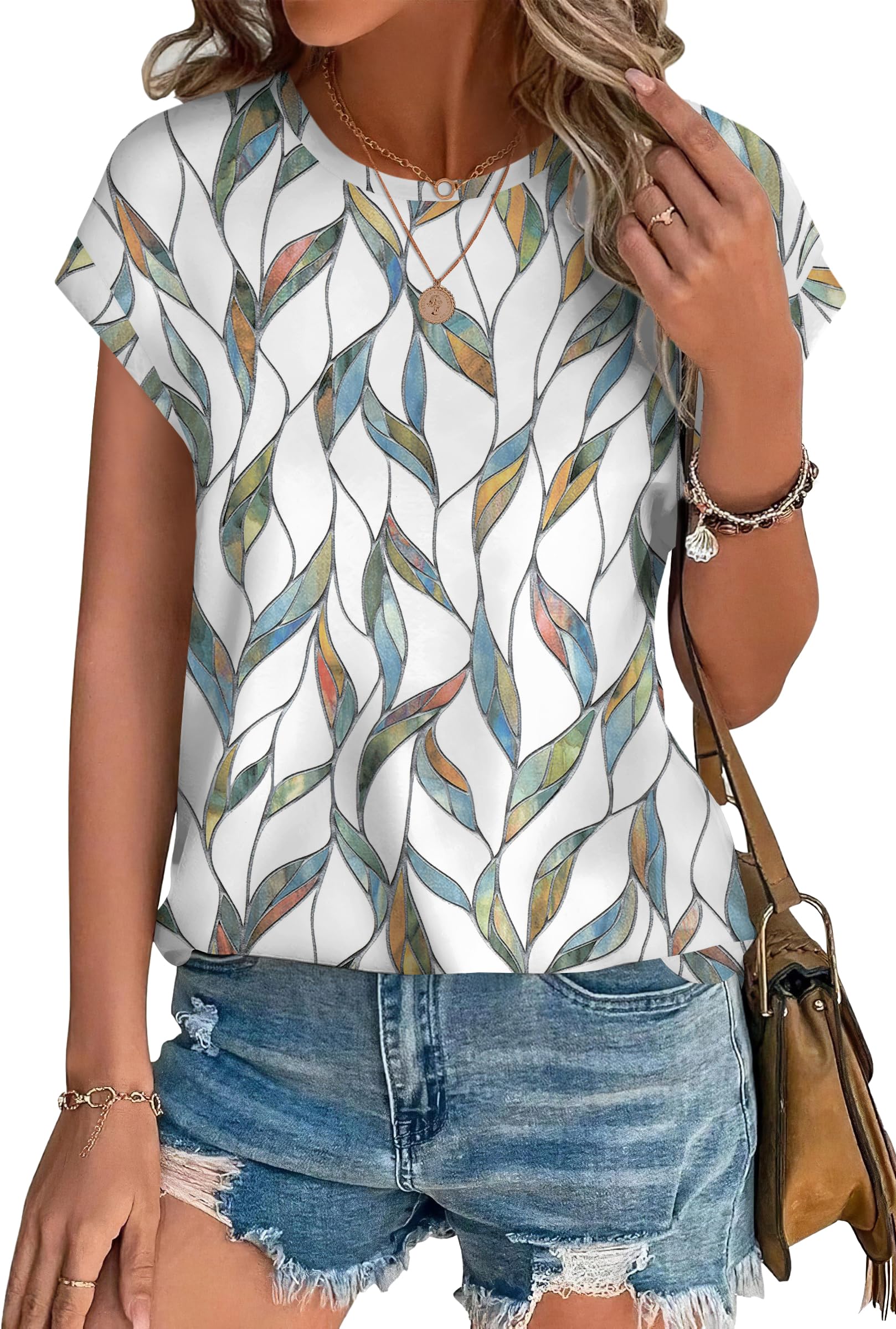 XIEERDUO Women's Short Sleeve Blouse - Elegant Casual Cap Sleeve Top with Curved Hem for Office, Dating & Everyday Wear | Flattering Fit Ladies Shirt