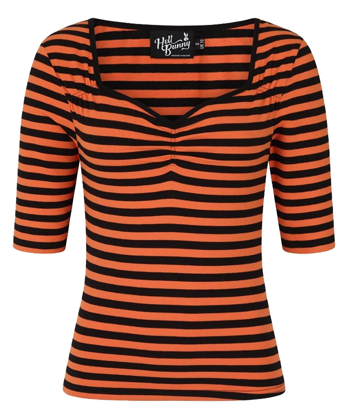 Hell Bunny Warlock Striped Punk Retro Jersey Top - Vintage 1950s Rockabilly Style Women's T-Shirt for Concerts, Halloween & Pinup Fashion