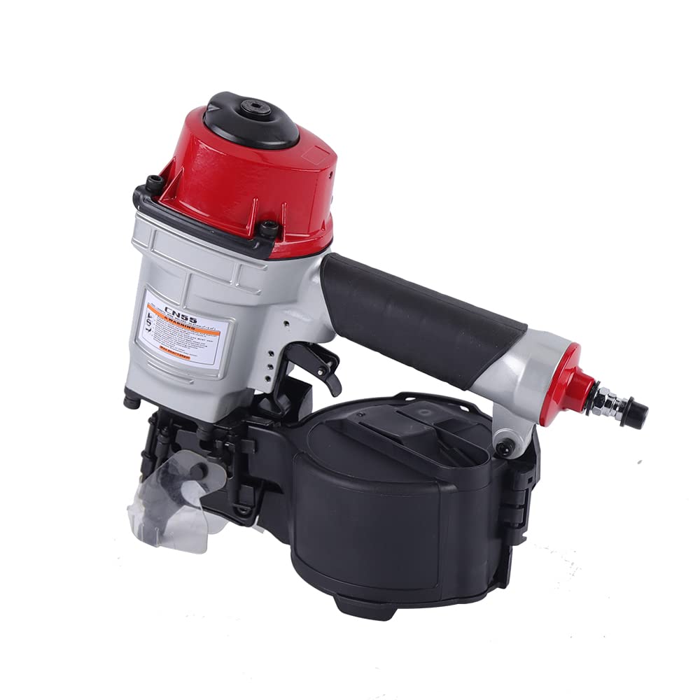 CN55 Industrial Coil Siding Nailer - Pneumatic Coil Nail Gun for Woodworking, Fences, Plywood & Furniture (25-57mm) | Handheld Air-Powered Framing Nailer for Siding Installation & Construction Projects