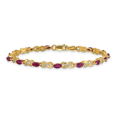 14K Yellow Gold Ruby & Diamond Bracelet for Women - Elegant Jewelry Gift for Anniversary, Birthday & Special Occasions