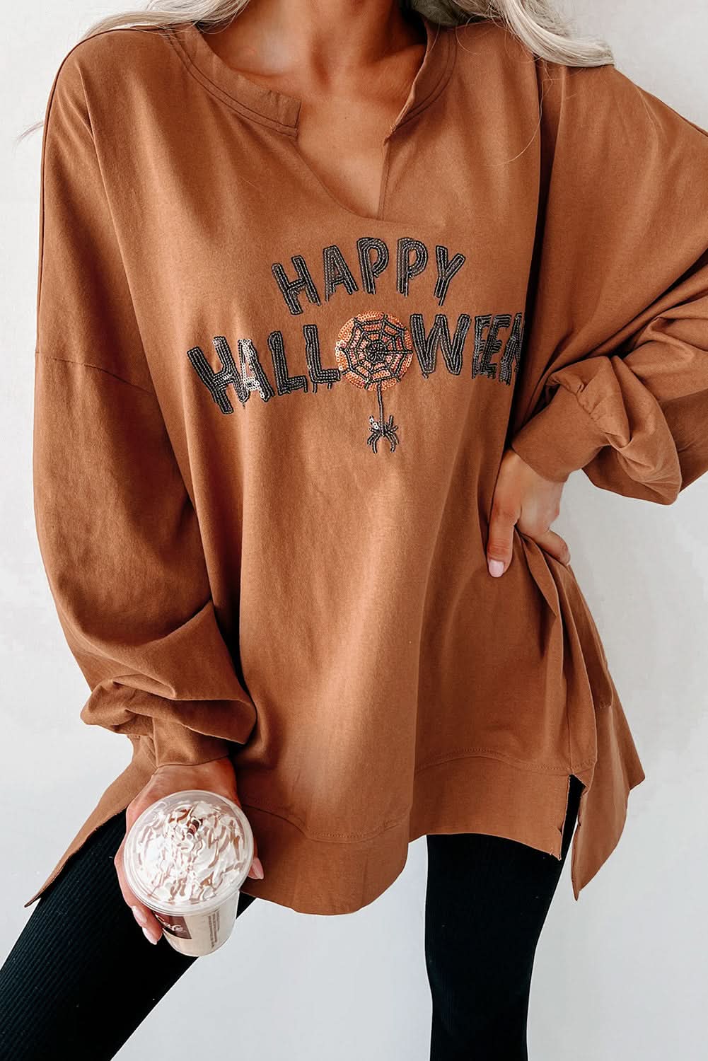 Elegant Chestnut Sequin Halloween Top for Women - Sparkling Party Outfit for Costume Parties & Nightclub Events