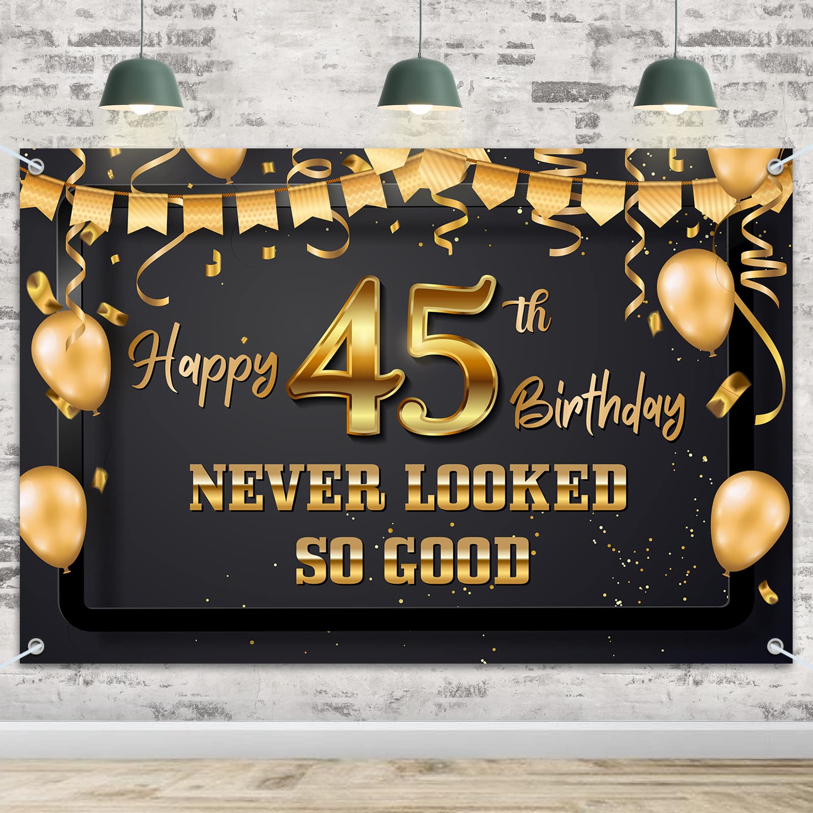 Funny 45th Birthday Banner Backdrop - HAMIGAR 6x4ft Black Gold Party Decor for Men & Women | Perfect for Birthday Parties, Anniversaries & Milestone Celebrations