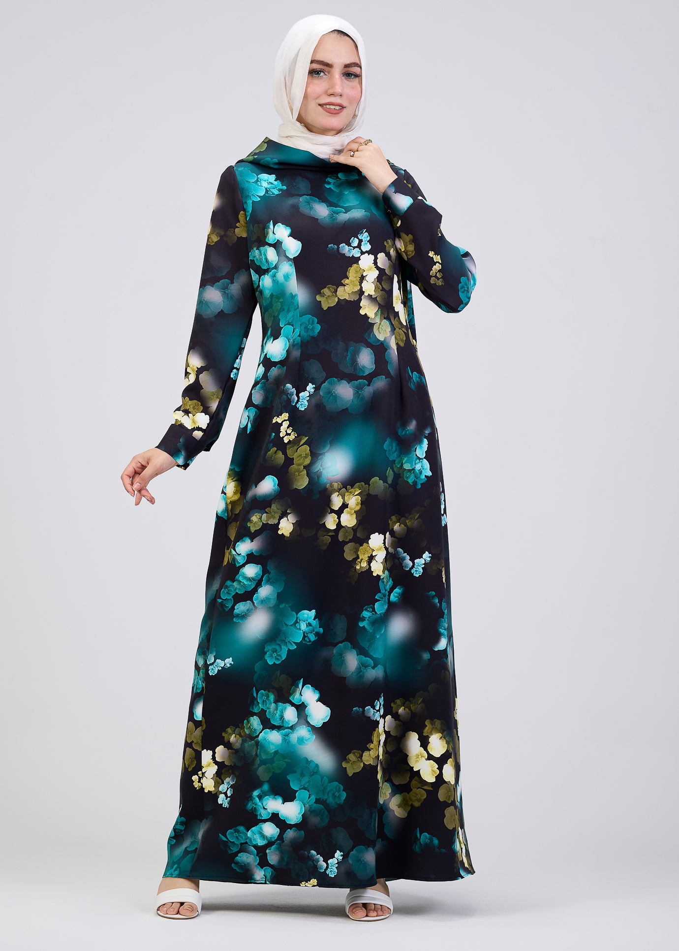 Ghofran Women's Floral Maxi Dress with Belted Waist - Elegant Modest Long Dress for Summer, Beach, Parties & Special Occasions