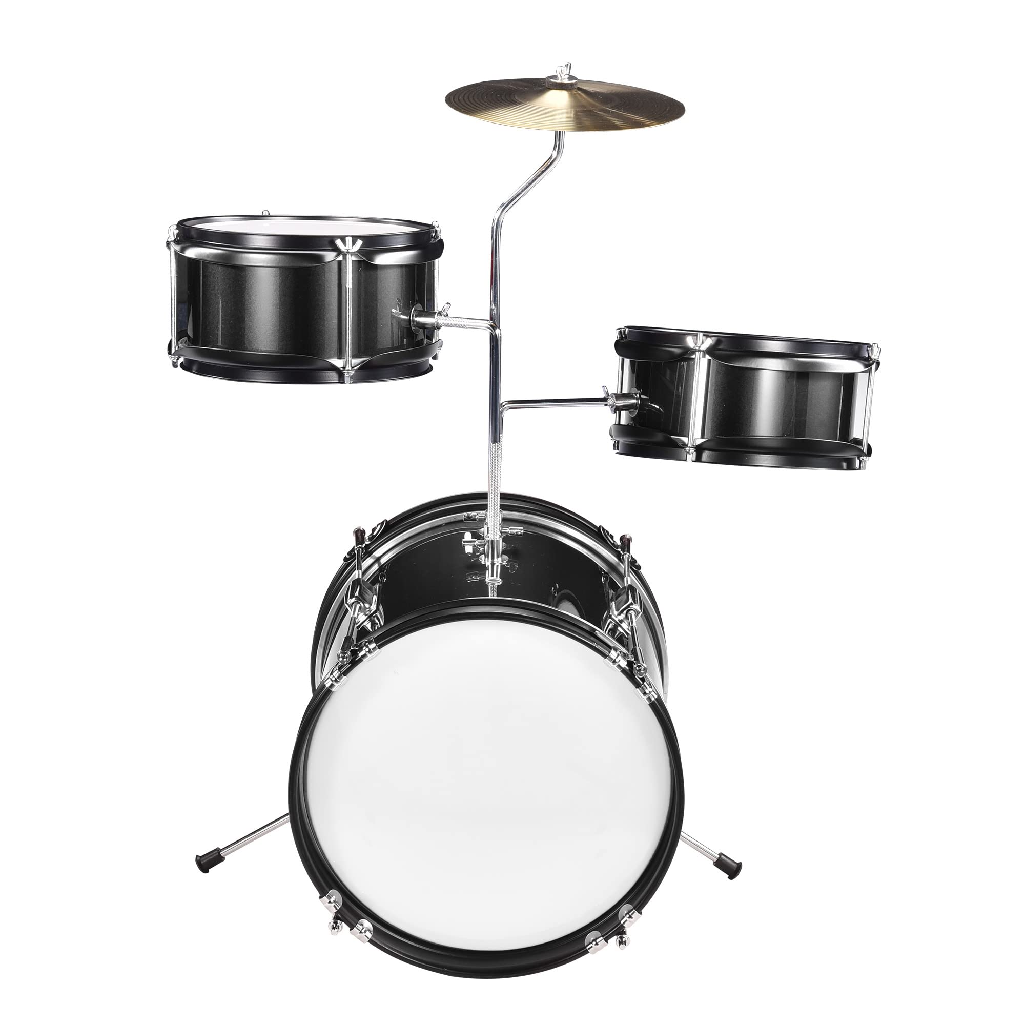 Jacoble 3-Piece Junior Drum Set for Kids with Cymbal & Adjustable Drum Throne - Perfect for Beginners, Birthday Gifts & Home Music Practice (Black)