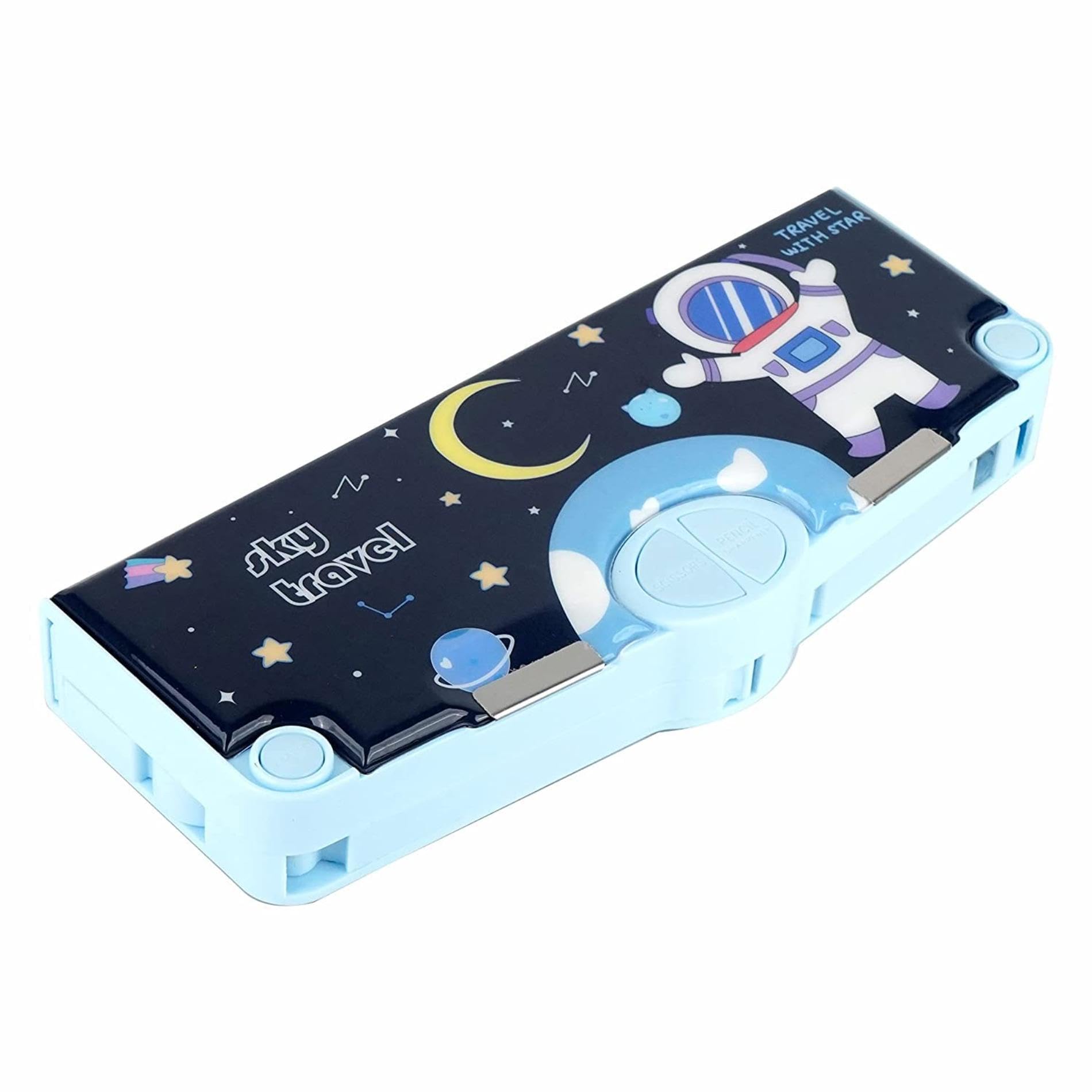 Play Vista Multi-Functional Magnetic Pencil Box for Kids - Space Themed School Supplies Organizer for Boys & Girls, Perfect for Classroom, Homework & Travel (Blue)