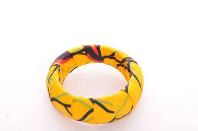 Golden Yellow African Print Bangle Bracelet DPJ390 - Stylish Handmade Beaded Jewelry for Women, Perfect for Parties, Weddings & Cultural Events