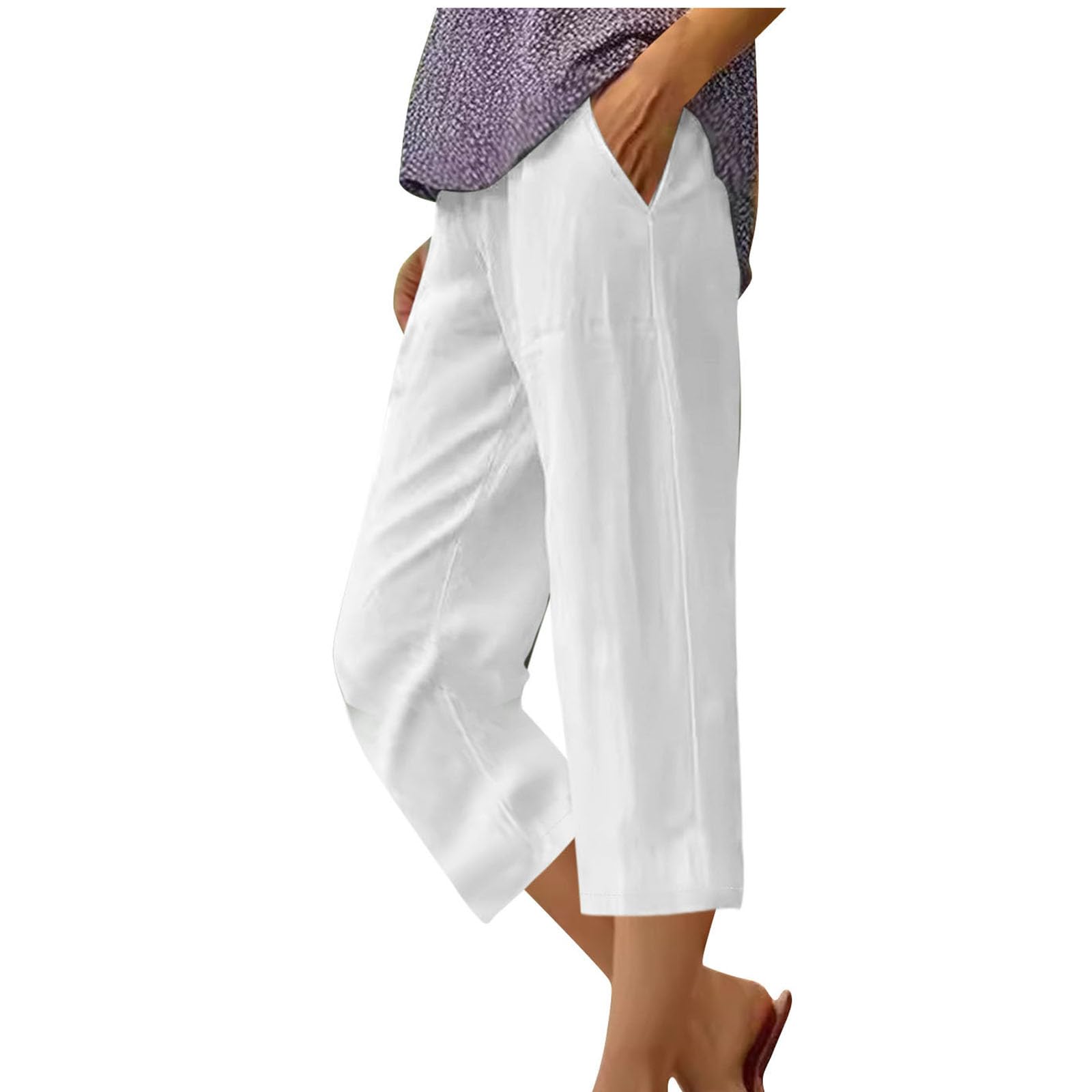 2024 Women's Summer Cotton Linen Pants - Elastic Waist Wide Leg Casual Pants with Pockets, Perfect for Beach, Travel, and Everyday Wear