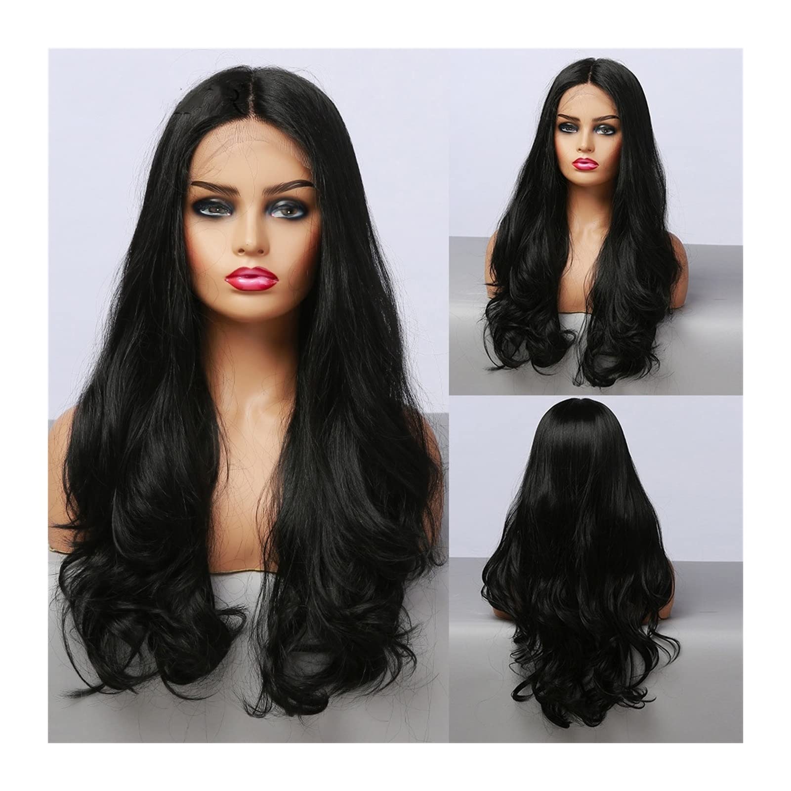 TOMYEUS Long Wavy Lace Front Wigs with Baby Hair - 150% Density Heat Resistant Synthetic Hair for Black Women - Transparent HD Lace Human Hair Wig for Daily Wear, Cosplay & Special Occasions