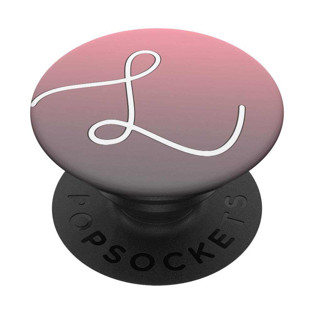 Silver White Initial Letter L Phone Grip - Pink & Gray Swappable PopGrip for Secure Hold, Perfect for Selfies, Video Calls, and Everyday Use