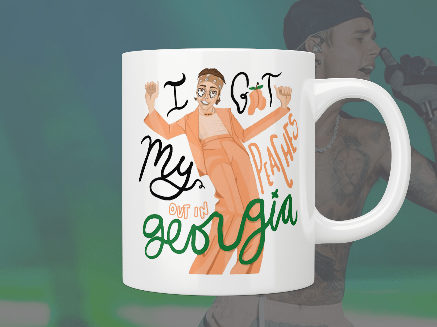 Justin Bieber Peaches Coffee Mug - Official Merchandise Ceramic Cup for Hot & Cold Drinks - Perfect Gift for Fans, Home & Office Use