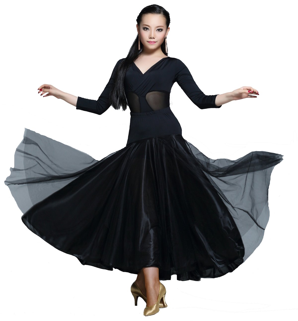 StarDance SM207 Women's Full Length Ballroom Smooth Showcase Dance Skirt - Elegant Performance & Competition Skirt for Latin, Waltz, and Social Dancing