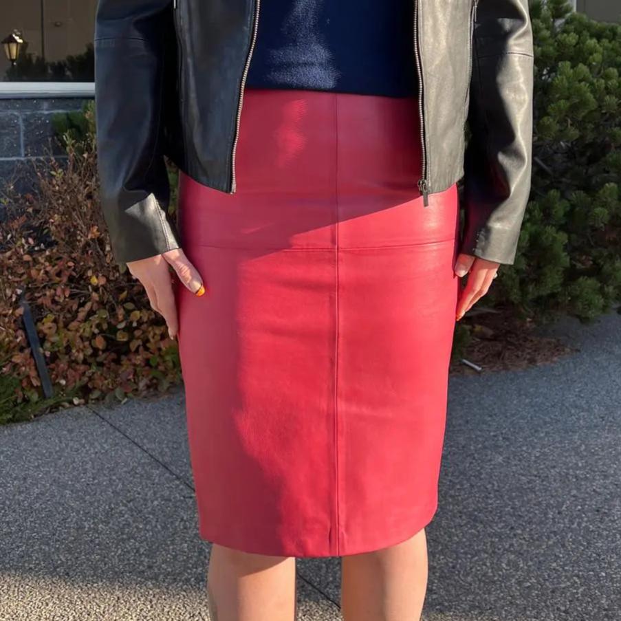 BOL Women's Dawn Leather Pencil Skirt - Slim Fit Mid-Length Office Skirt for Business & Cocktail Party Wear