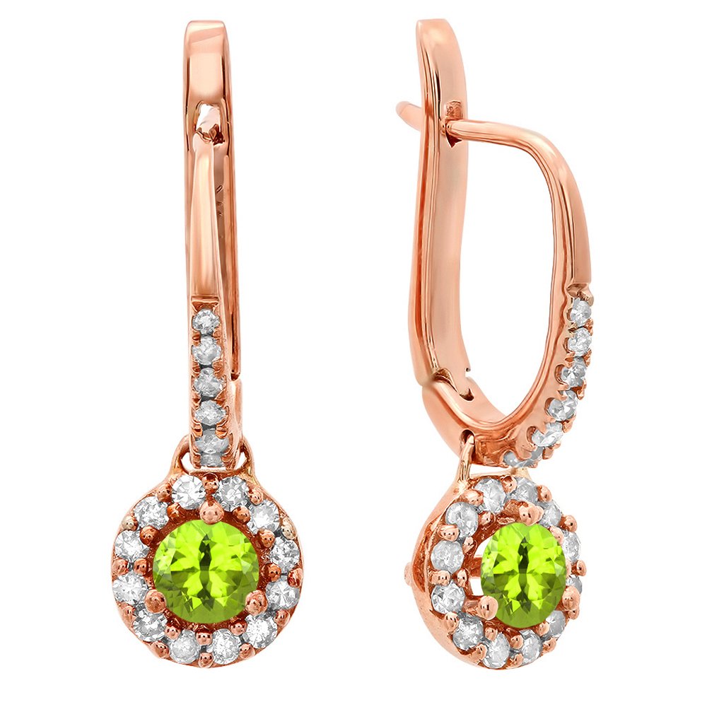 Dazzlingrock 14K Solid Rose Gold 3mm Round Gemstone & White Diamond Halo Drop Earrings for Women | Elegant Dangling Jewelry for Parties, Weddings & Special Occasions