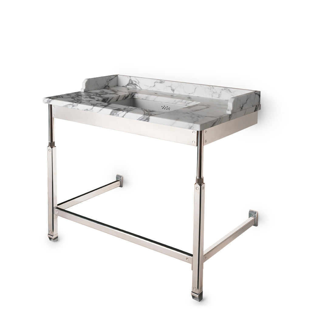 Waterworks RW Atlas Two Leg Single Washstand in Nickel Finish - Modern Bathroom Vanity for Small Spaces, Perfect for Powder Rooms and Guest Baths