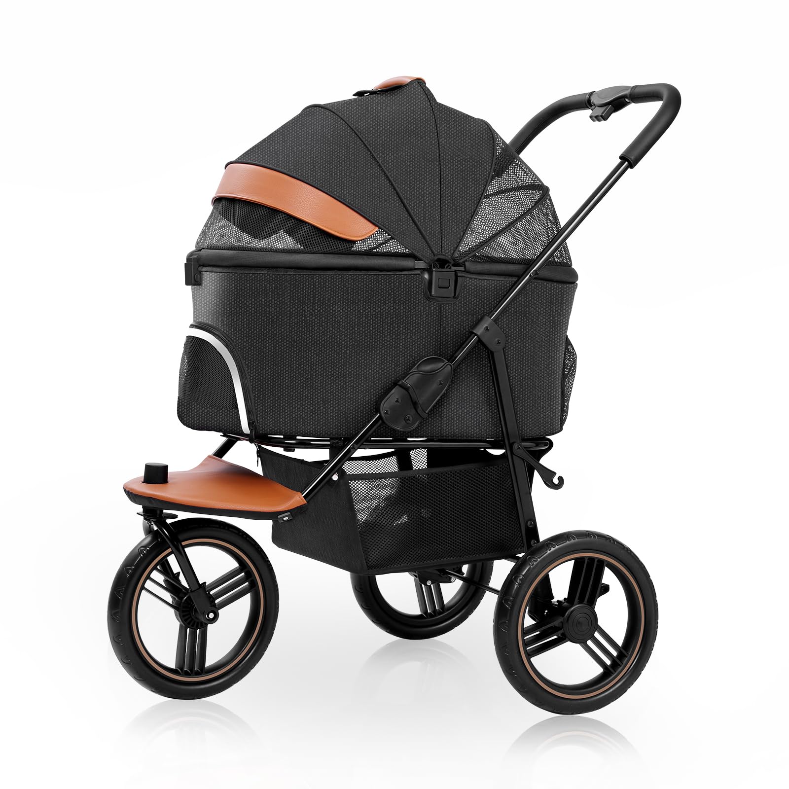 3-in-1 Dog Stroller for Small & Medium Dogs - Lightweight Pet Jogger with 3 Wheels, Detachable Carrier, Storage Basket & One-Button Fold | Perfect for Walking, Jogging, Shopping & Vet Visits (Black)