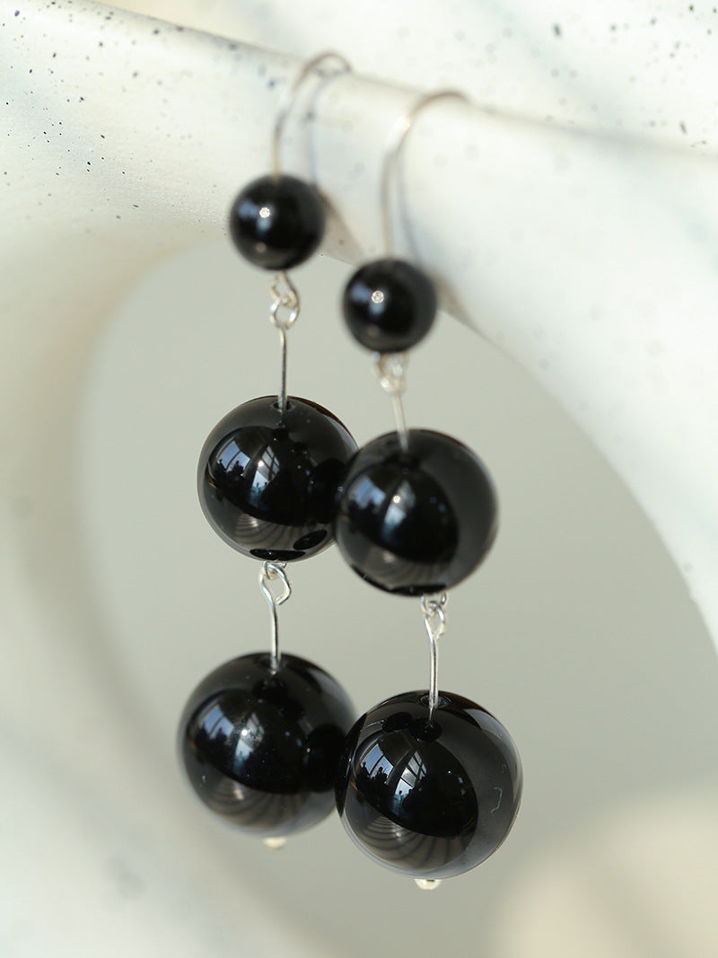 Gradient Black Agate 925 Sterling Silver Dangle Earrings for Women - Elegant Handmade Jewelry for Parties, Weddings & Everyday Wear