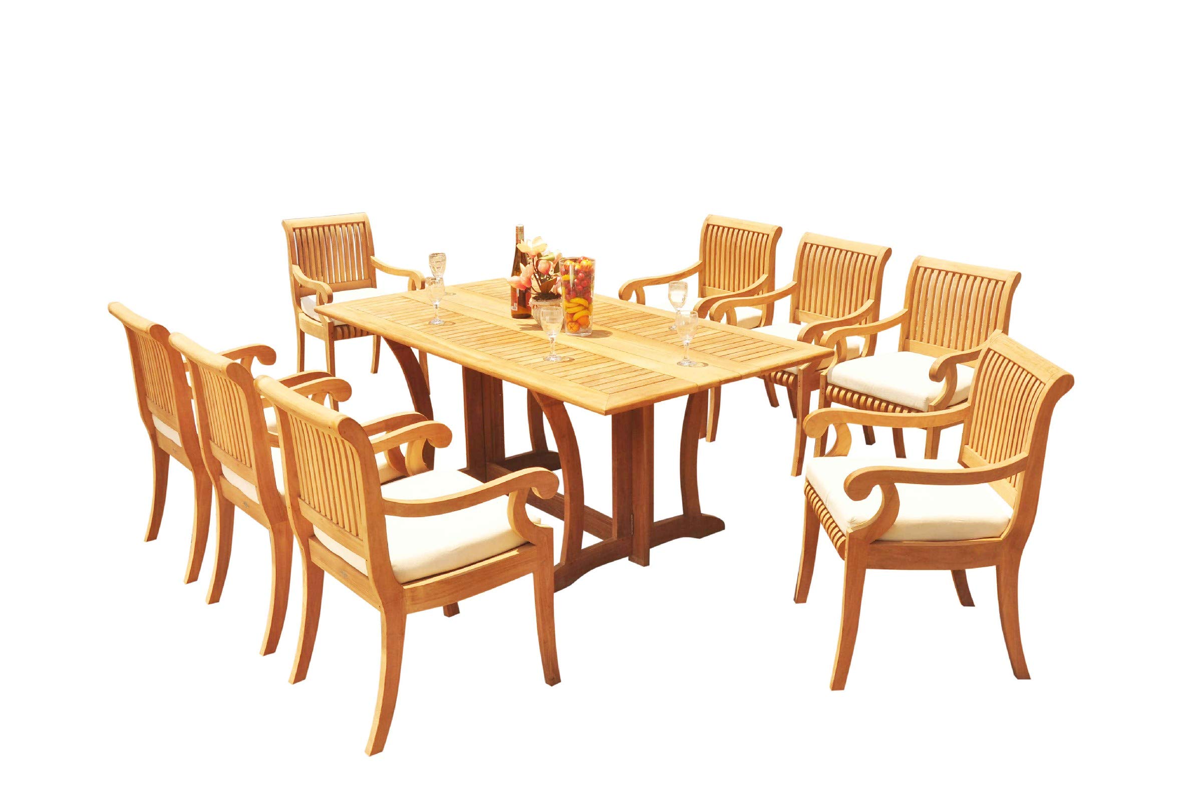 Premium 8-Piece Teak Wood Dining Set - Warwick Folding Rectangle Table & 8 Giva Arm Chairs for Outdoor/Patio Entertaining #31GV0809 | Perfect for Garden Parties, Backyard BBQs & Family Gatherings