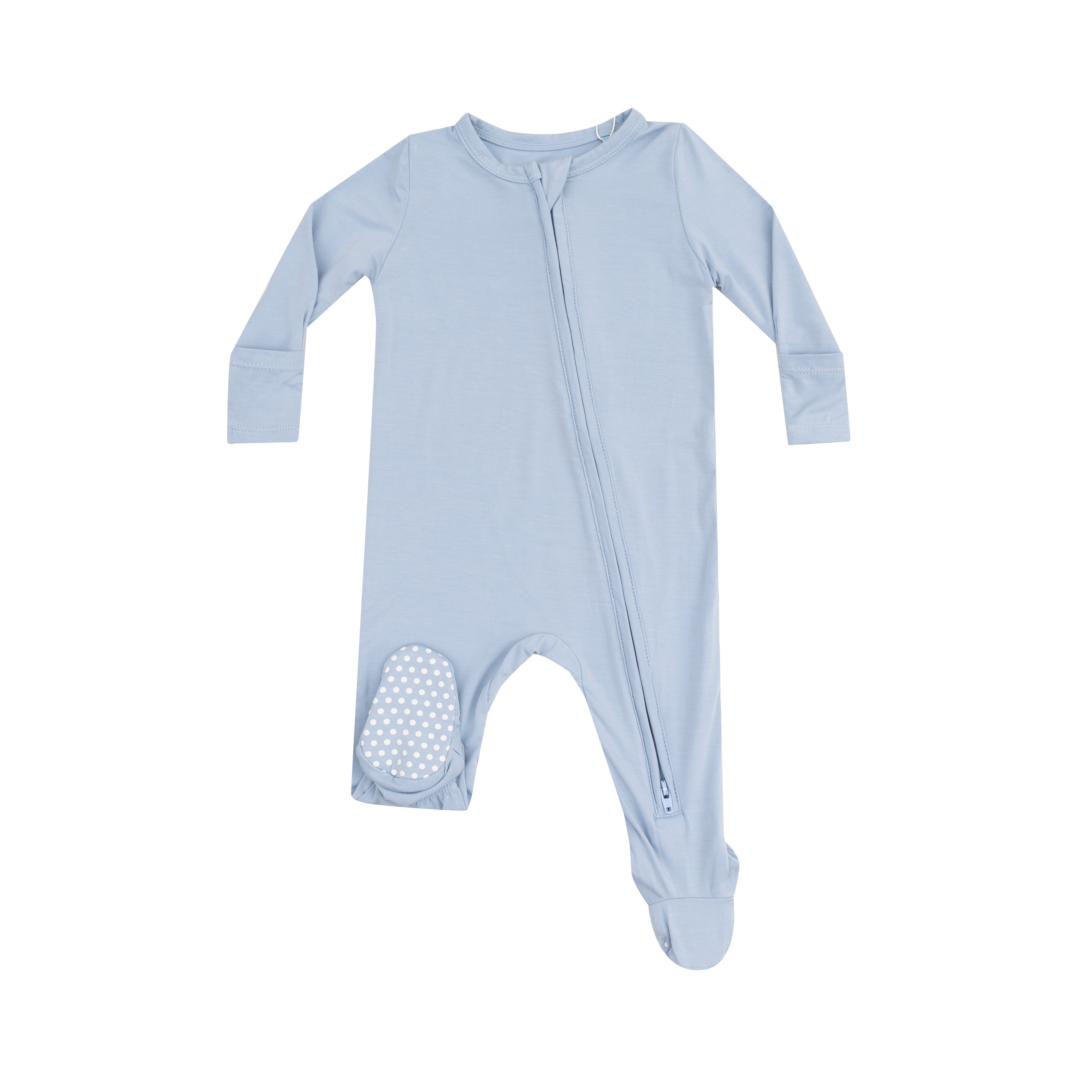 Solid Blue Fog Bamboo 2-Way Zipper Footie Pajamas - Soft & Breathable Baby Sleepwear for Cozy Nights & Playtime