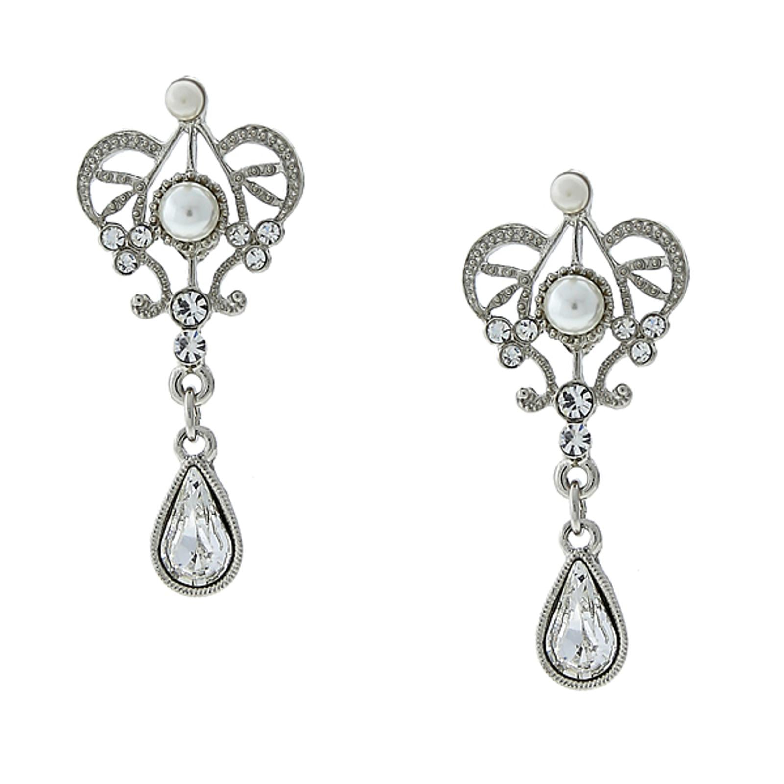 1928 Bridal Crystal & Faux Pearl Drop Earrings - Vintage Inspired Wedding Jewelry for Brides, Bridesmaids & Formal Occasions