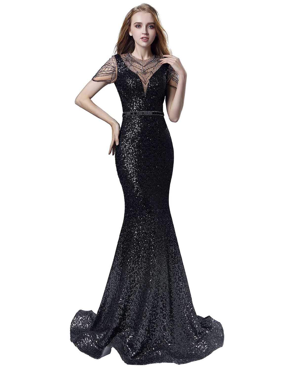 Elegant Long V-Neck Beaded Prom Dress for Women - Mermaid Backless Evening Gown 2020 Plus Size Formal Wear for Homecoming, Wedding & Special Occasions