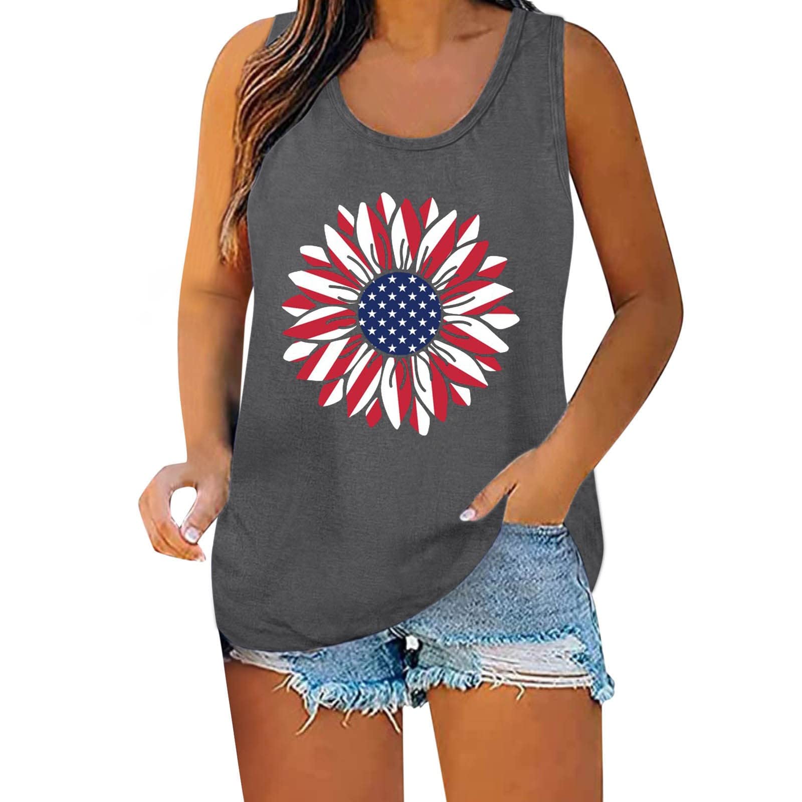 Women's Independence Day Print Tank Tops - Casual Sleeveless Muscle Tee for Summer - Perfect for 4th of July Parties, BBQ Gatherings & Patriotic Celebrations