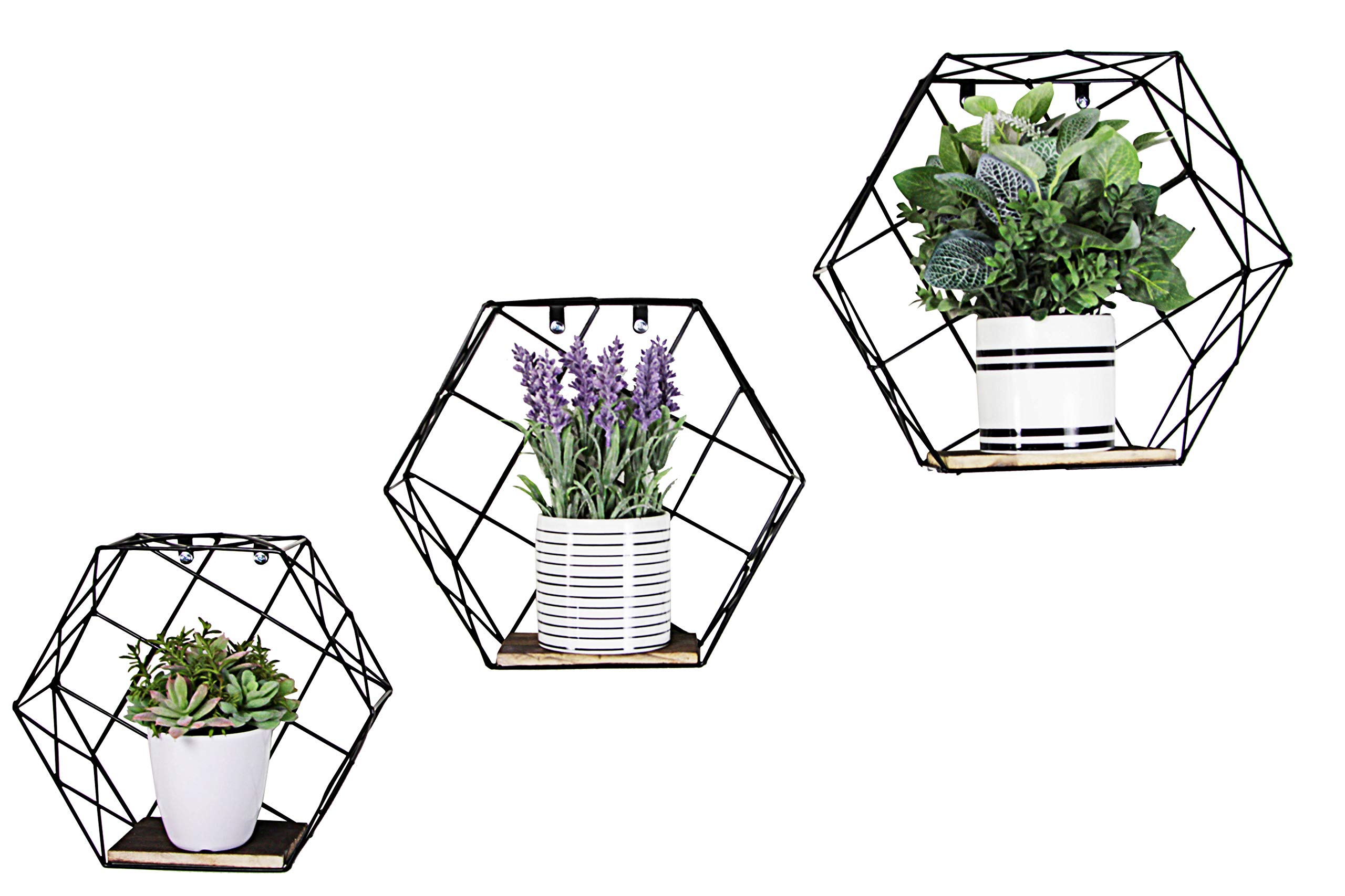 Admired by Nature 3-Piece Hexagon Floating Shelves Set - Matte Black Geometric Wall Shelves for Home Decor, Wall Storage & Display | Perfect for Living Room, Bedroom, Bathroom & Office Organization