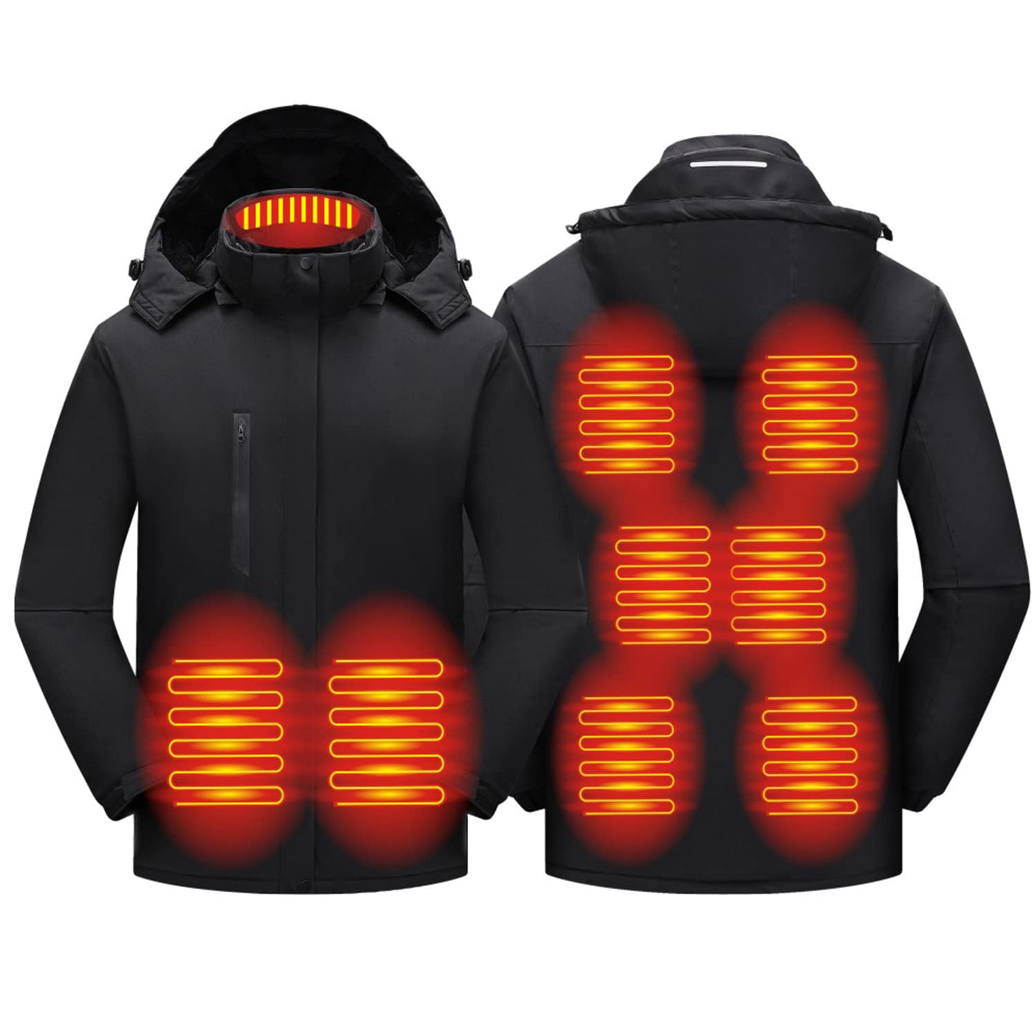 Men's Heated Jacket with Detachable Hood - Lightweight Washable Winter Coat, 3 Heat Settings & 9 Heating Zones - Perfect for Outdoor Work, Skiing & Cold Weather Activities