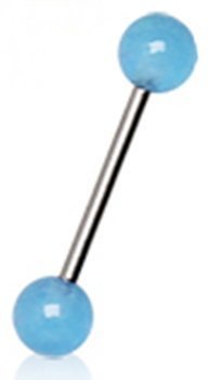 14g Surgical Steel Tongue Ring - Glow in Dark Blue for Nightlife & Parties