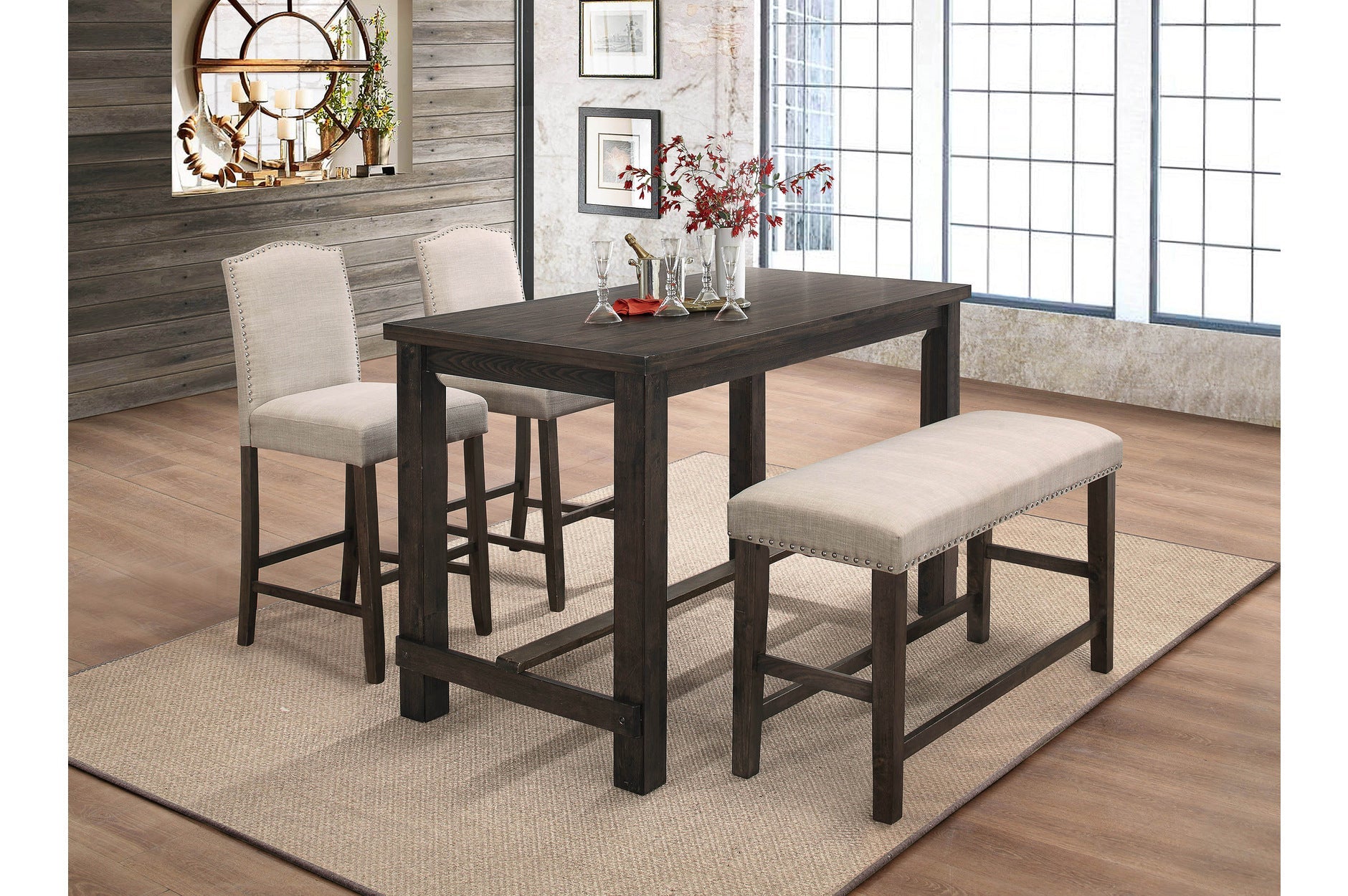 Bartell 4-Piece Counter Height Dining Set - Modern Kitchen & Breakfast Nook Table and Stools for Small Spaces