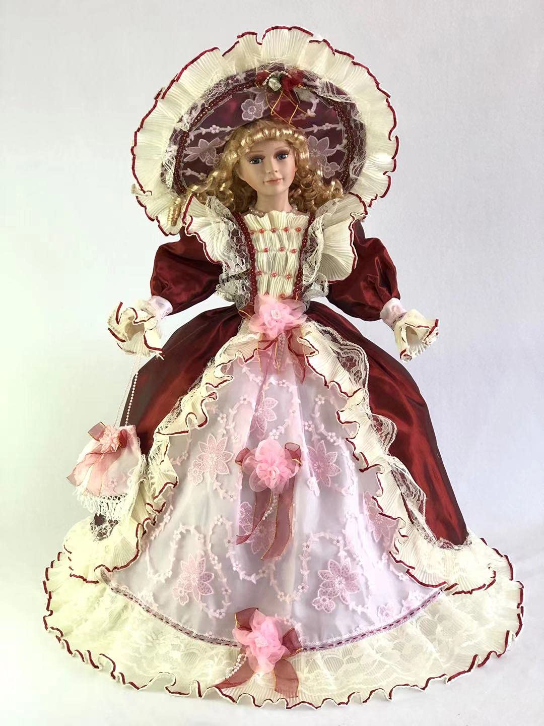 Jmisa 26 Inch Victorian Style Porcelain Doll with Umbrella - Elegant Collectible Home Decor for Display, Gift Giving & Victorian Themed Parties (Model 2658C)