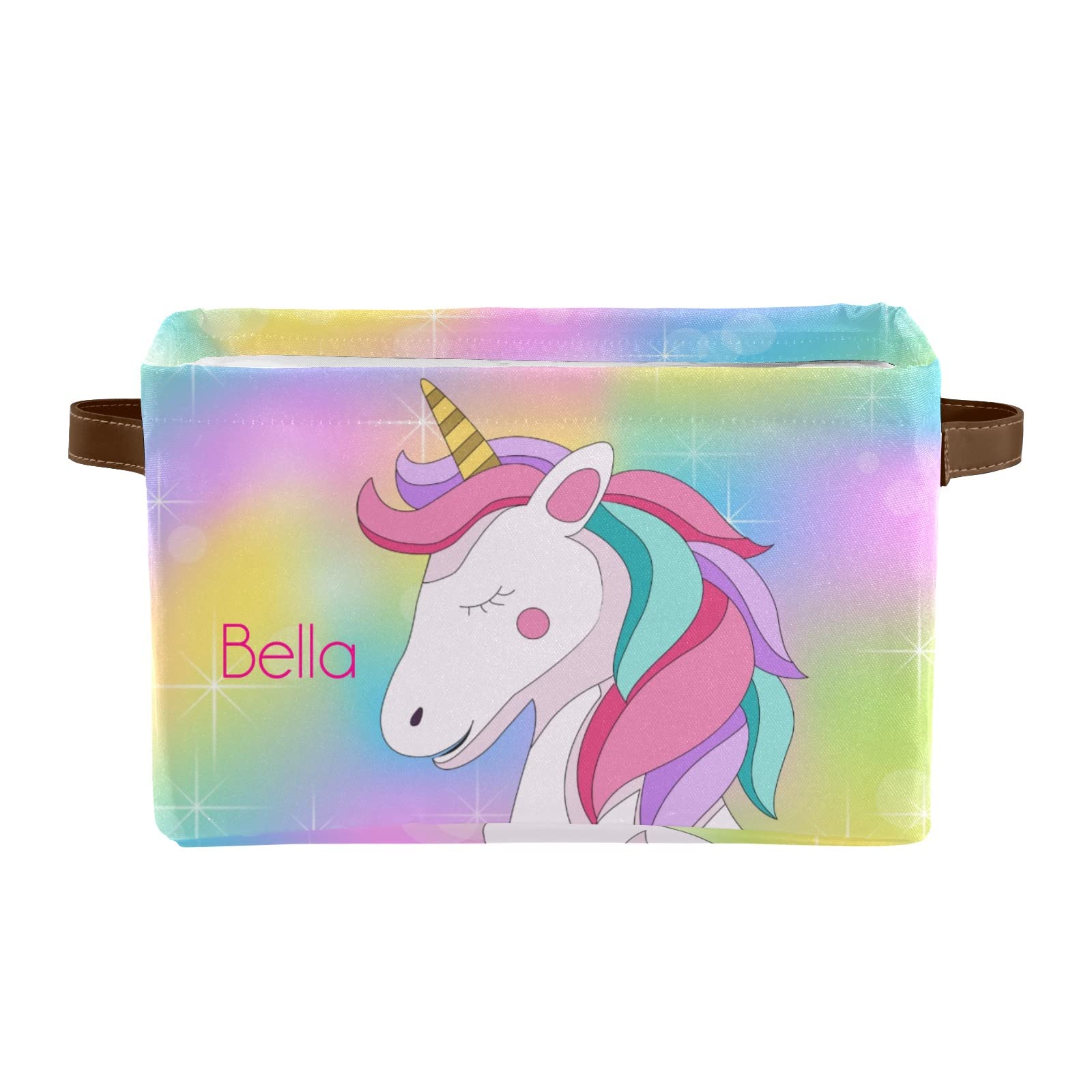 Personalized Unicorn Rainbow Storage Baskets with Custom Name - 4 Pack Rectangular Organizer Bins for Home, Kitchen, Kids Room & Nursery Organization - Perfect for Toys, Books, Laundry & Clutter Control