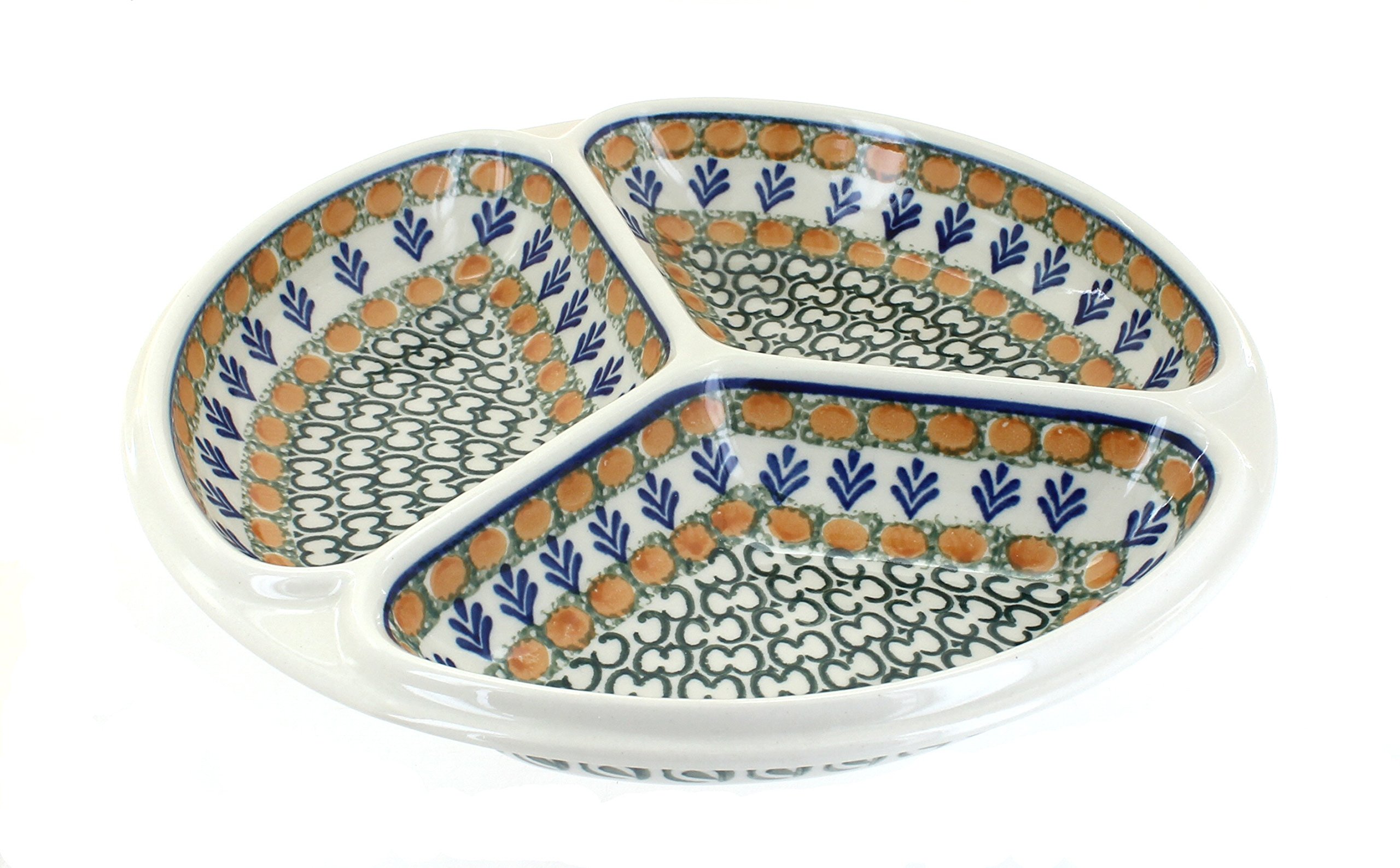 Blue Rose Polish Pottery Herb Garden Divided Dish - 3 Compartment Planter for Fresh Herbs, Spices & Succulents | Perfect for Kitchen Windowsill, Balcony & Indoor Gardening