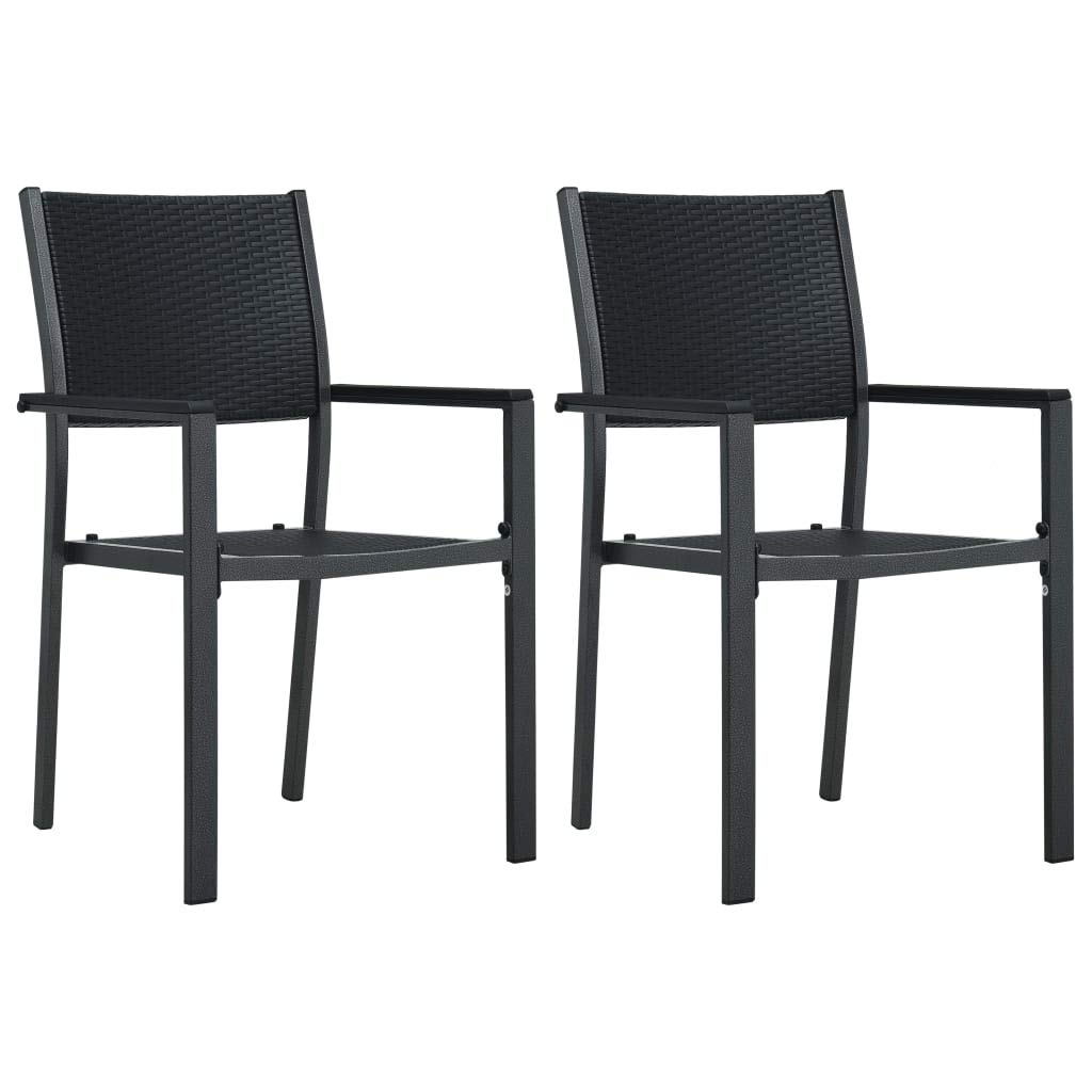 2-Piece Outdoor Patio Conversation Set - All-Weather Rattan Look Plastic Dining Chairs with Steel Frame - Perfect for Garden, Backyard, Lawn & Poolside Relaxation (Black)