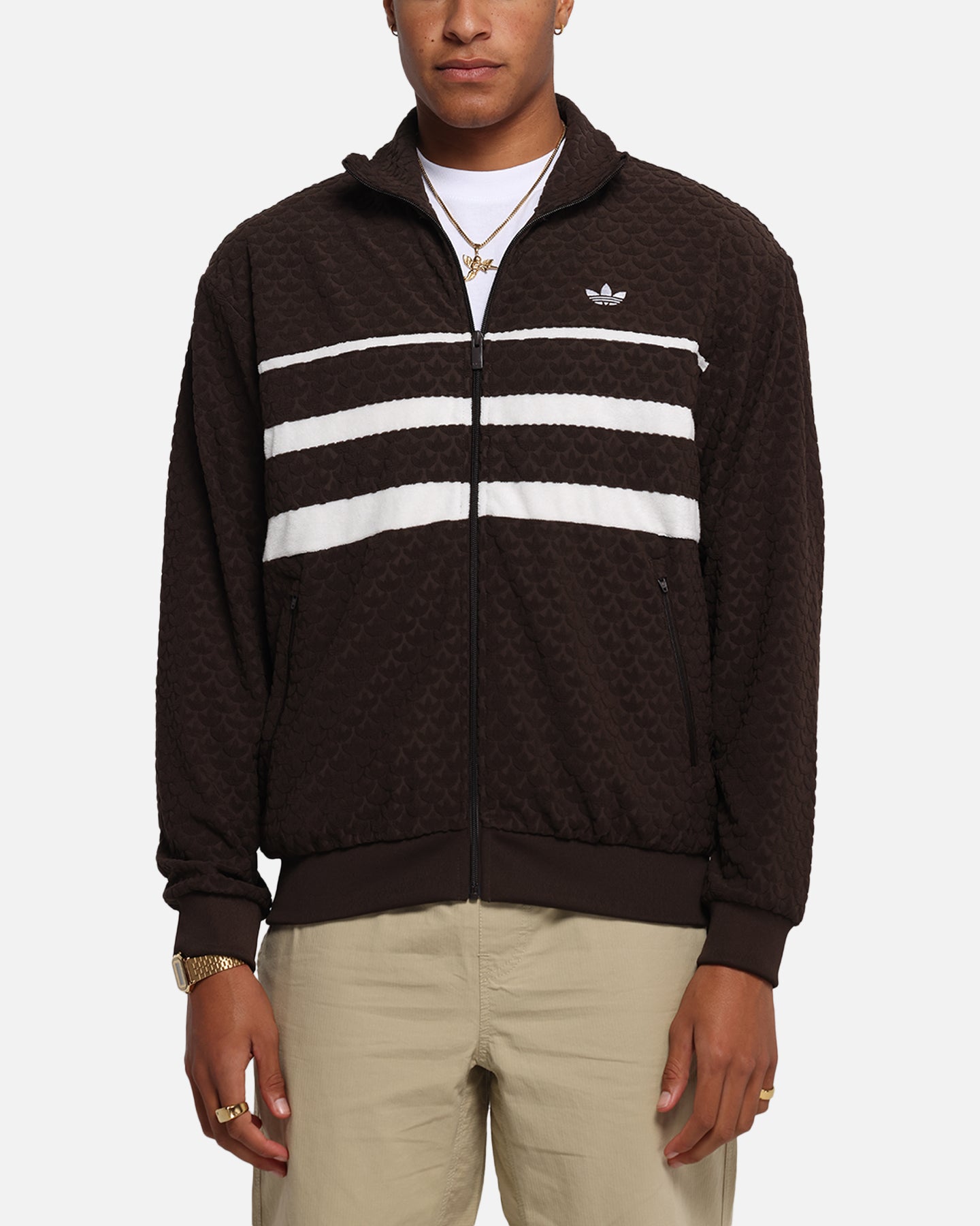 Adidas Monogram Track Top Jacket for Men - Dark Brown Athletic Running Jacket with Hood | Stylish Streetwear for Gym, Running & Casual Outfits