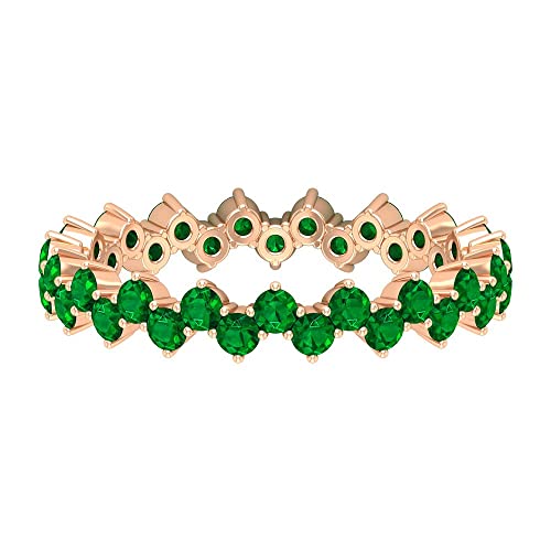 1.25 CT Emerald Eternity Ring - 14K Rose Gold May Birthstone Wedding Band, Zig-Zag Design Full Eternity Ring for Women, Size US 4.50 | Perfect for Anniversary Gifts, Bridal Jewelry & Special Occasions