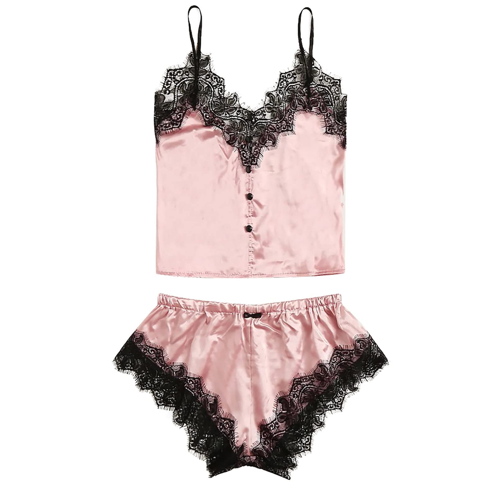 Sexy Women's Lace Trim Pajama Set - Sleeveless Cami Top & Shorts Sleepwear for Women | Comfortable Lounge Wear & Nightwear for Bedtime, Vacation & Romantic Nights