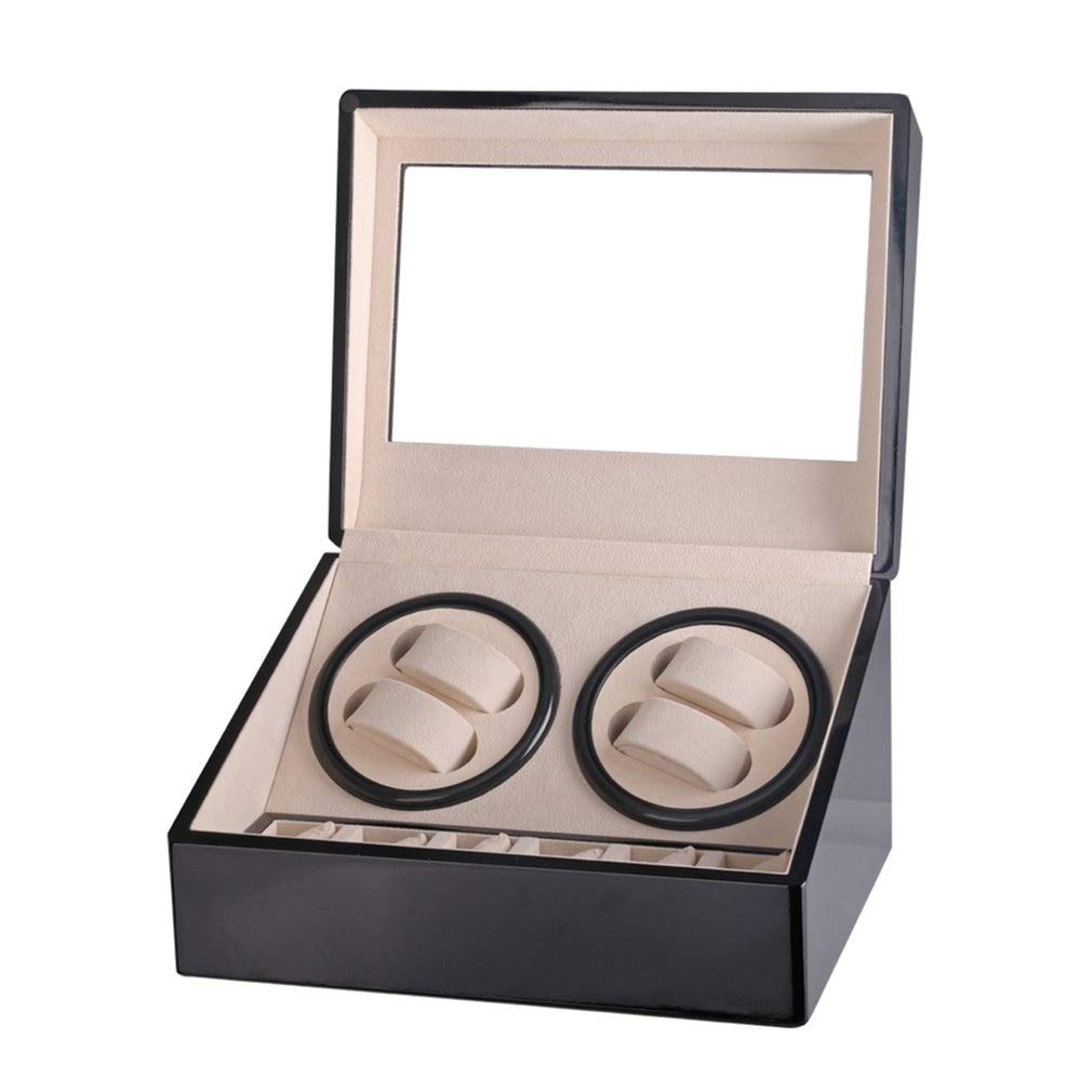 Premium Automatic Watch Winder with US/EU/AU/UK Plug - Luxury Mechanical Watch Storage Case with Jewelry Display & High Gloss Finish (Black, EU Plug) - Perfect for Watch Collectors & Jewelry Organization at Home/Office