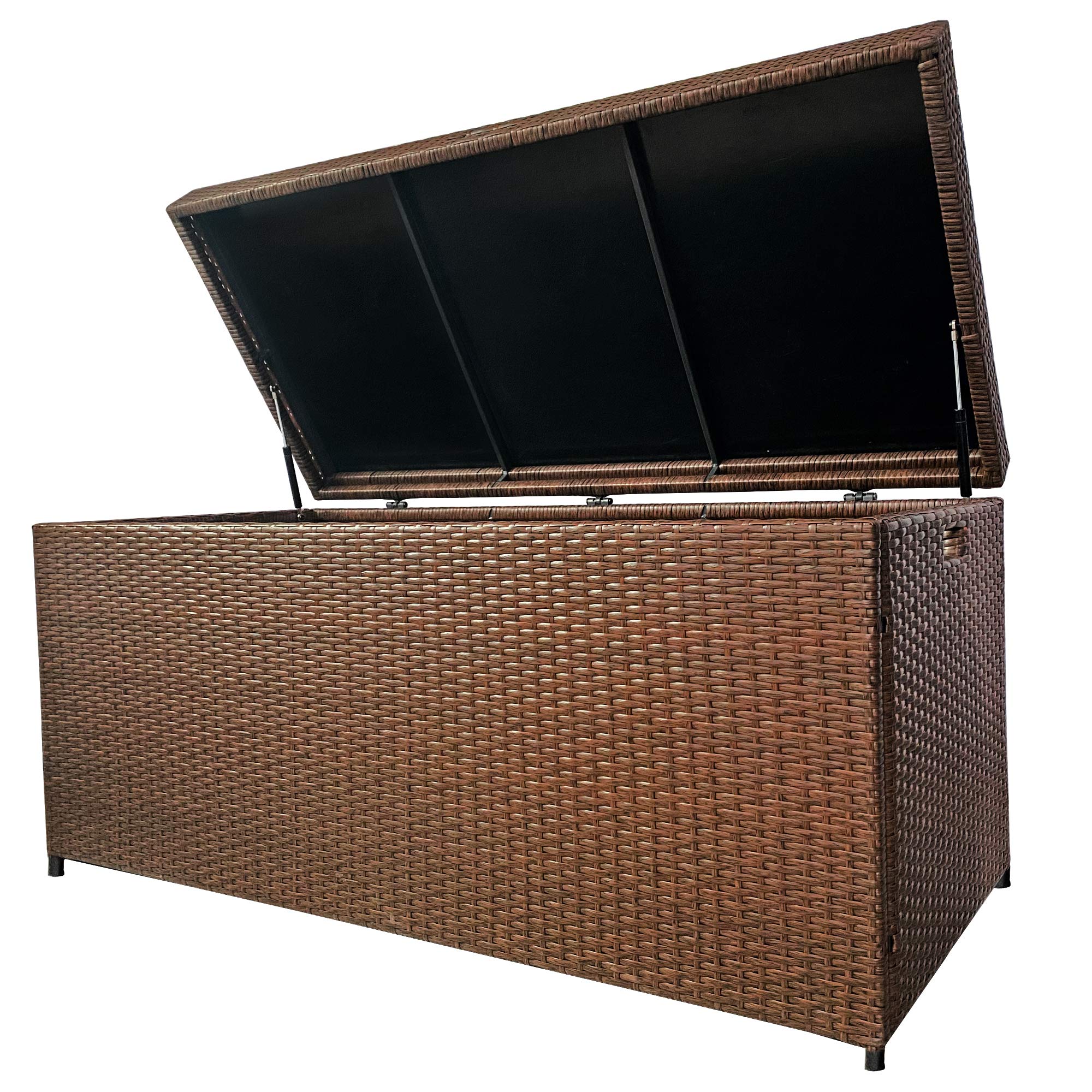 140 Gallon Waterproof Outdoor Storage Box - Large Wicker Patio Deck Box with Aluminum Frame for Cushions, Garden Tools & Pool Toys | Durable Weatherproof Storage Solution for Backyard, Patio & Poolside Organization (Brown)