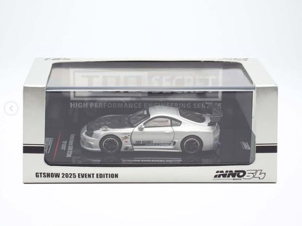 INNO64 1:64 Scale Toyota Supra (A80) TOP SECRET GT300 GTSHOW 2025 Limited Edition Silver Diecast Model Car - Collectible for Car Enthusiasts & Display for Home/Office Decor